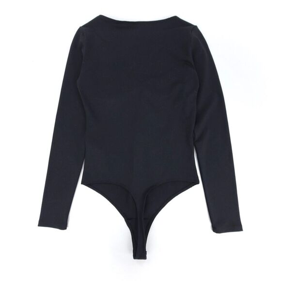 NWT Abercrombie Soft A&F 90's Long Sleeve Tie Front Cutout Bodysuit Black Small - Picture 5 of 8
